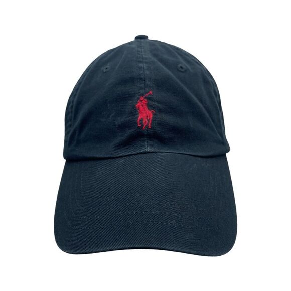 Polo Ralph Lauren Hat Cap Strapback Black Red Pony Logo Back - Picture 1 of 6